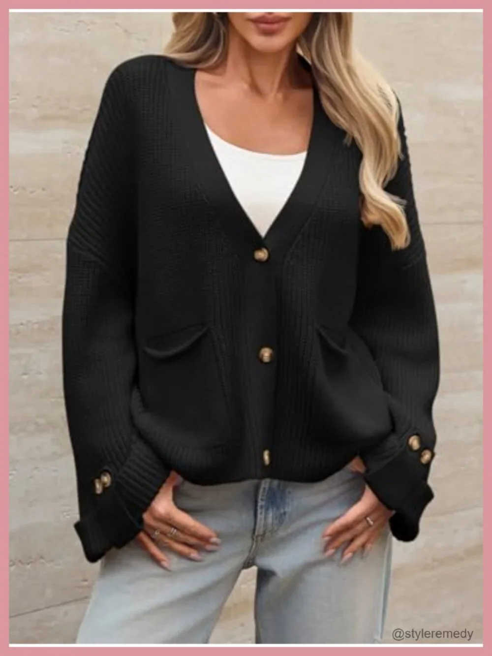 Chunky Knit Cardigan Sweater Coat Open Front V-Neck Long Sleeve Button Up